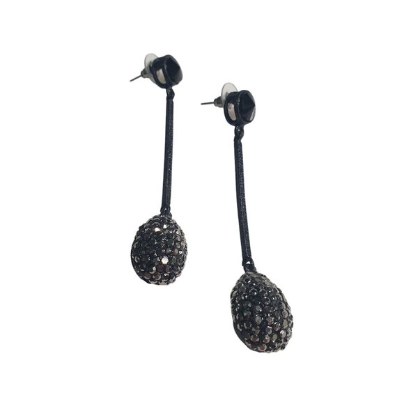 Black Long Drop Dangle Earrings Sparkling Rhinestone Detail Geometric Post Back - Picture 1 of 5